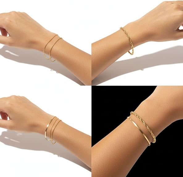 juego de pulsera de 6 piezas chapadas en oro para mujer.