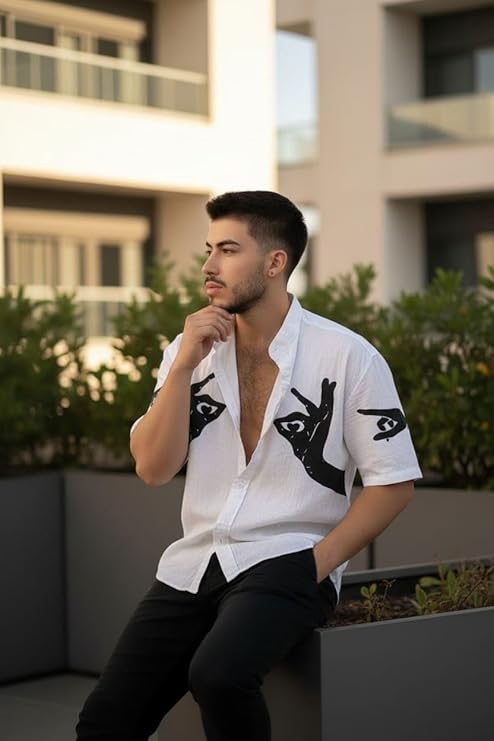 camisa de manga corta para hombre con estampado