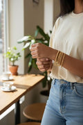 set de 6 pulseras golden luxe BAÑO de oro de 14k ajustable.