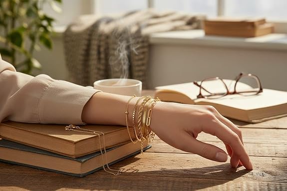 juego de pulsera de 6 piezas chapadas en oro para mujer.